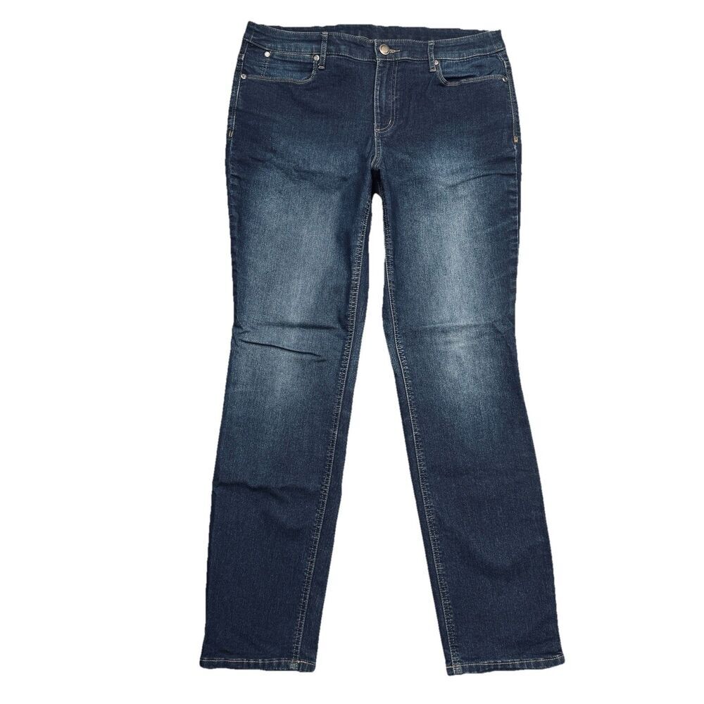 Christopher & Banks Slim Straight Jeans 10 (33x29) Blue Dark Wash Stretch Womens